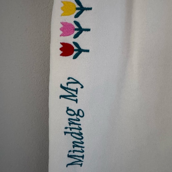 Yellow the Label Minding My Own Business Fleece Pants size Large in Cream/Ivory - Picture 4 of 10